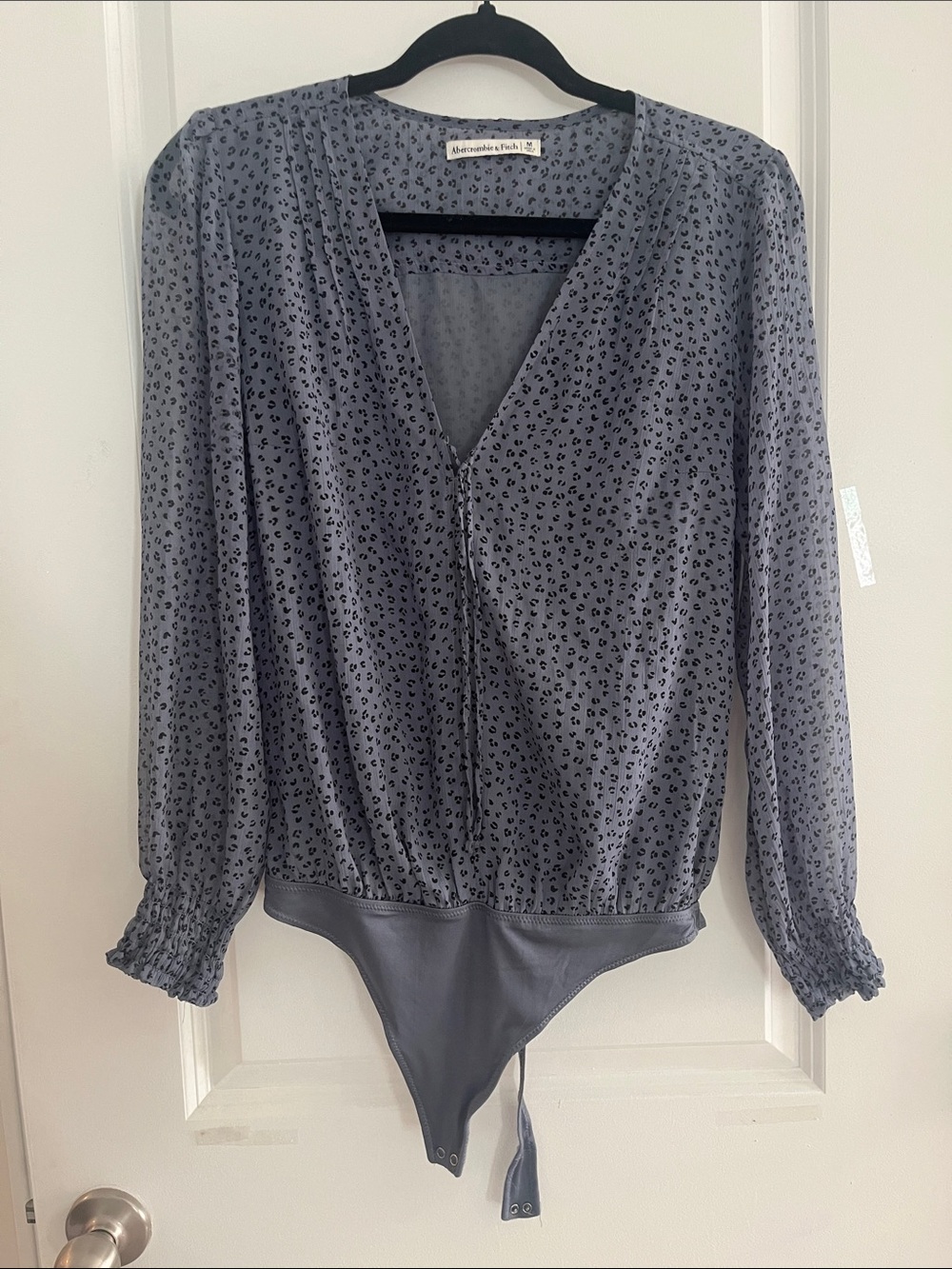 Abercrombie & Fitch Slate Blue Printed Long-Sleeve Bodysuit Blouse